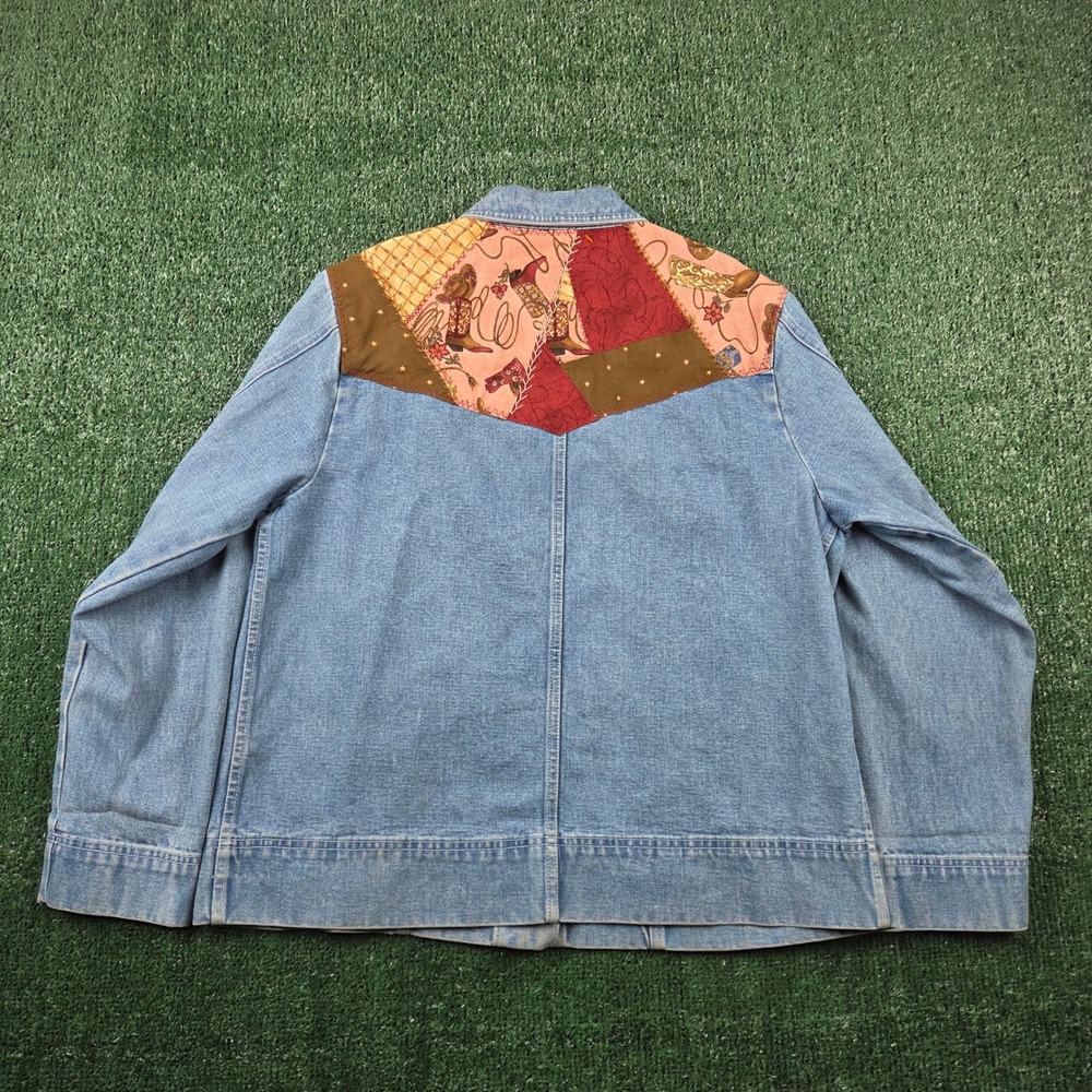 Crossroads Western Patchwork Denim Jacket Blue Me… - image 3
